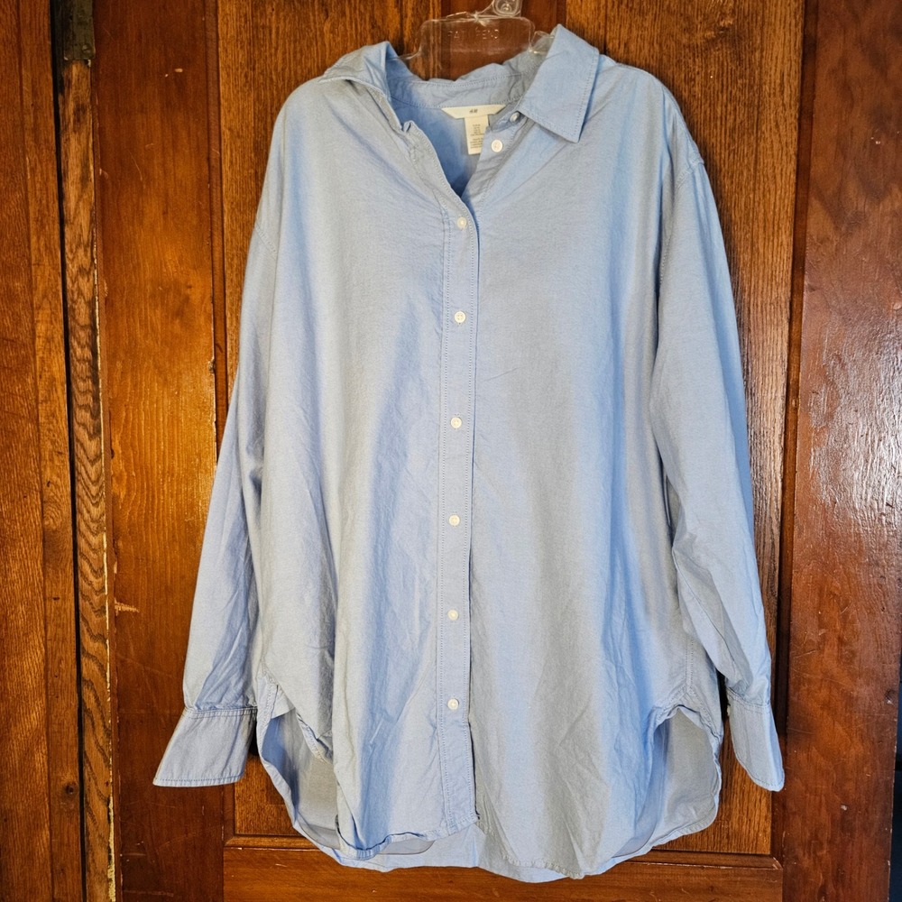 H&M Button Up Womens Medium Light Blue Oversized Oxford Long Sleeve Excellent